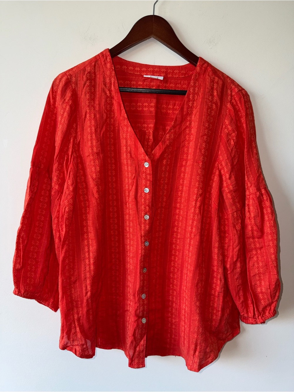 J Jill Women's Burnt Orange Button-Front Blouse - Lightweight V-Neck Top
